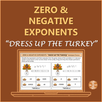 Preview of Zero & Negative Exponents-"Dress Up the Turkey" Multiple-Choice Drag & Drop Game