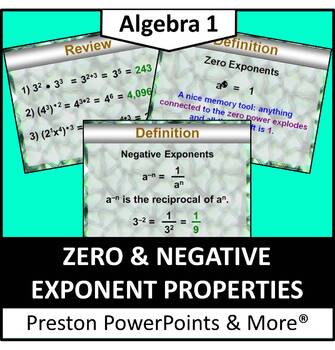Preview of Zero & Negative Exponent Properties in a PowerPoint Presentation