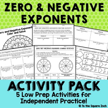 Preview of Zero and Negative Exponents Activities - Low Prep Games, Puzzles and More