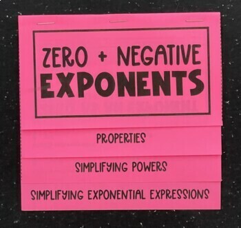 Preview of Zero and Negative Exponents - Algebra 1 Foldable Notes for Interactive Notebooks