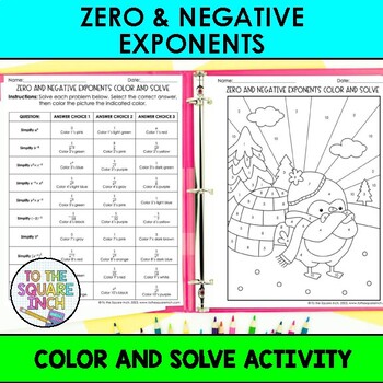 Preview of Zero and Negative Exponents Color & Solve Activity | Color by Number