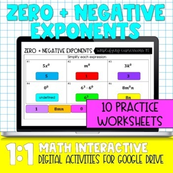 Preview of Zero and Negative Exponents Digital Practice Activity