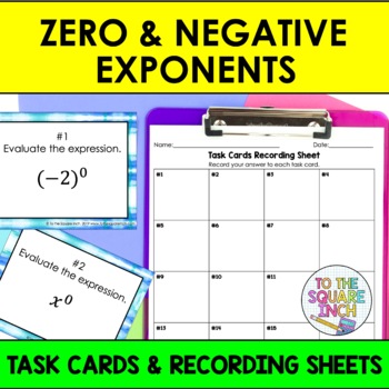Preview of Zero and Negative Exponents Task Cards | Math Center Practice Activity