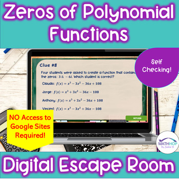 Preview of Zeros of Polynomial Functions Digital Escape Room