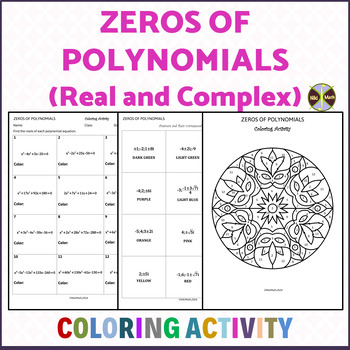 Preview of Zeros of Polynomials (Real and Complex) - Coloring Activity/Color by Code