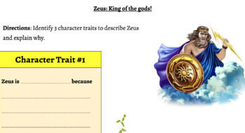 Preview of Zeus Character Traits Graphic Organizer Worksheet