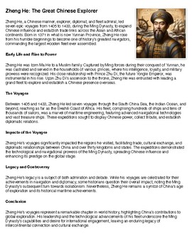 Preview of Zheng He Reading Summary and Questions