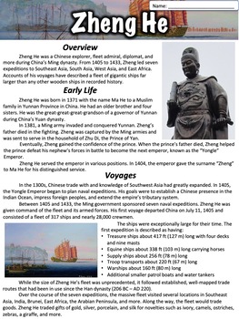 Preview of Zheng He Worksheet