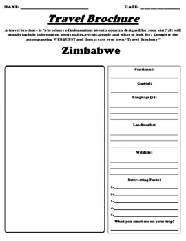 Preview of Zimbabwe UDL Country Brochure Worksheet & Webquest W/Summary