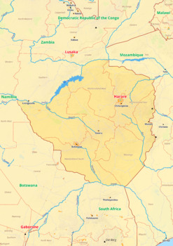 Preview of Zimbabwe map with cities township counties rivers roads labeled