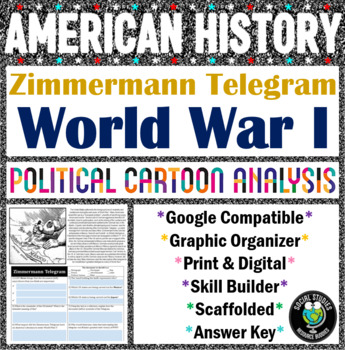Preview of Zimmermann Telegram Political Cartoon Analysis - World War I - Print & Digital