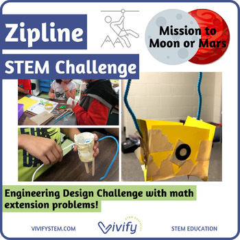 Preview of Zip Line STEM Activity: Moon Mars Mission (Save the Astronaut!)