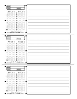 Preview of ZipGrade 20 Multiple Choice Questions + Written Answer Bubble Sheets