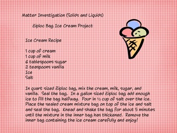 Preview of Ziploc bag ice cream science investigation project