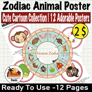 Zodiac Animal Poster Set: Cute Cartoon Collection | 12 Adorable Posters