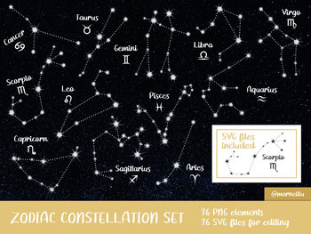 Preview of Zodiac Constellation SVG Clipart Set - stars, space, image, printable, universe