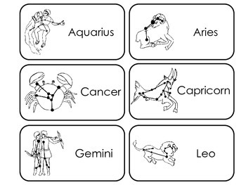 Preview of Zodiac Constellations Picture and Word Preschool Flash Cards.