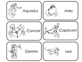 Zodiac Constellations Picture and Word Preschool Flash Cards.