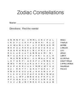 Zodiac Constellations word search by Curt's Journey | TPT