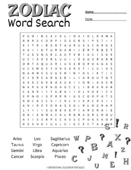 Zodiac Word Search by Inspirational Classroom Printables | TPT