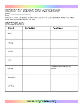 Preview of Zodiac and Astronomy Context Clues, Vocabulary and Affixes Listening Practice