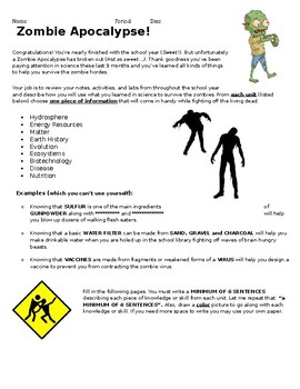 Preview of Zombie Themed End of Year Review - Fun Study Aide Activity