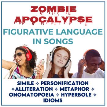 Preview of Zombie Apocalypse Figurative Language in Songs Middle School - FUN!