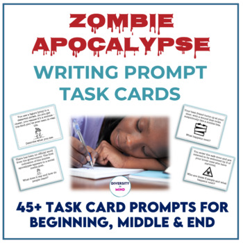 Preview of Zombie Apocalypse Fun Writing Prompt Task Cards Middle School High School