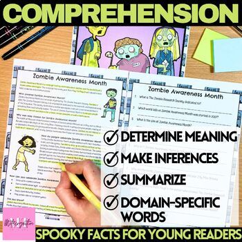 zombie awareness month guided reading comprehension worksheets tpt