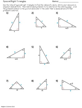 Zombie Color by Number: Special Right Triangles (45-45-90 and 30-60-90)