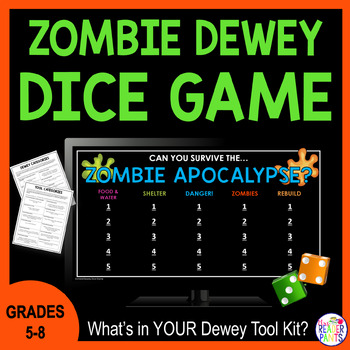 Preview of Zombie Dewey Decimal System Game - Zombie Dice Game - Halloween Library Activity