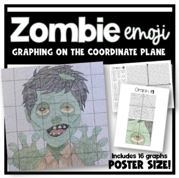 Preview of Zombie Emoji Poster Graphing on the Coordinate Plane Halloween Math Activity