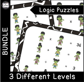 Preview of Zombie Math Logic Puzzle Brain Teaser Enrichment Task Card Activity Bundle