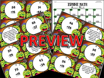 zombie math task cards 2 digit addition subtraction