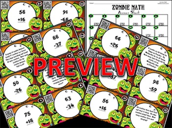 zombie math task cardsqr code version 2 digit addition