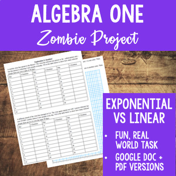 Preview of Zombie Project - EDITABLE Algebra 1 Exponential vs Linear Growth Activity