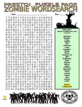 Preview of Zombie Puzzle Pages (wordsearch / criss-cross grid / answer key / Halloween)