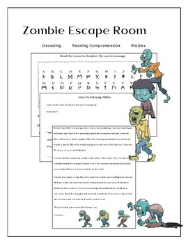 Preview of Zombie Reading Comprehension Escape Room