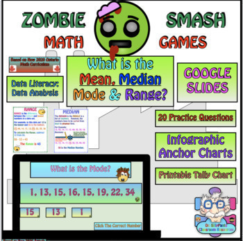Preview of Zombie Smash: Find the Mean, Median, Mode & Range, Google Slides Game