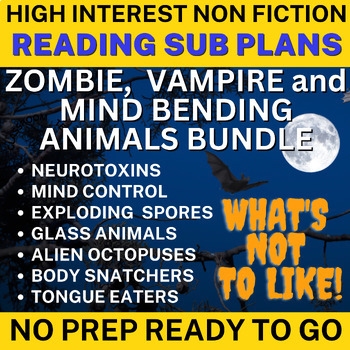 Preview of Emergency Sub Plans Zombie, Vampire and Mind Bending Animals Reading Sub Plans