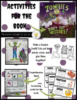 zombies don t eat veggies craft vocabulary cards and comprehension sheet