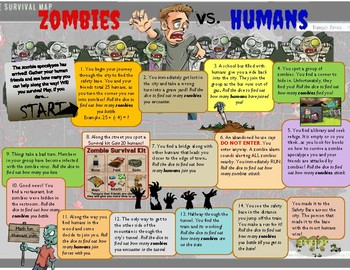Preview of Zombies Vs. Humans - Adding and Subtracting Integers Texas TEKS and Common Core