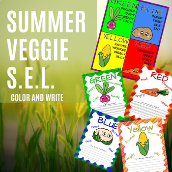 Preview of Summer Veg Social Emotional Learning Writing and Coloring (Occupational Therapy)