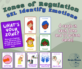 Preview of Zones of Emotional Regulation Card Deck | SEL Lesson | Calming Corner Tool