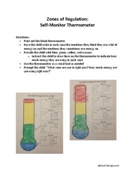 Preview of Zones of Regulation: Self-Monitor Thermometer