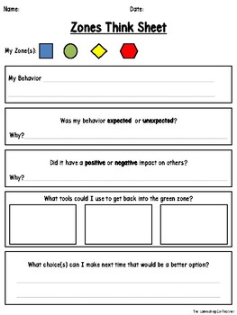 zones of regulation think sheet by the laminating co teacher tpt