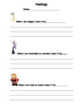 Preview of Zones of Regulation Worksheet with Inside Out Characters