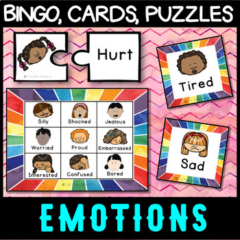 Preview of Self Regulation Tools: Emotion Game Bundle - Bingo(lotto), Charades, puzzles etc