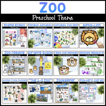 Preview of Zoo Activities for Preschool - Zoo Literacy & Math Centers & Zoo Dramatic Play