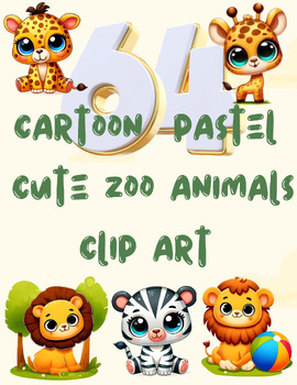 Preview of Zoo Adventures: Cartoon Pastel Cute Zoo Animals Clip Art Collection